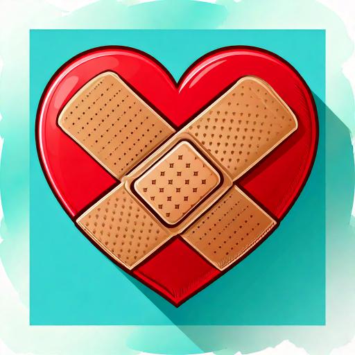 ハートに絆創膏が貼られた様子を示したイラスト Adobe Firefly