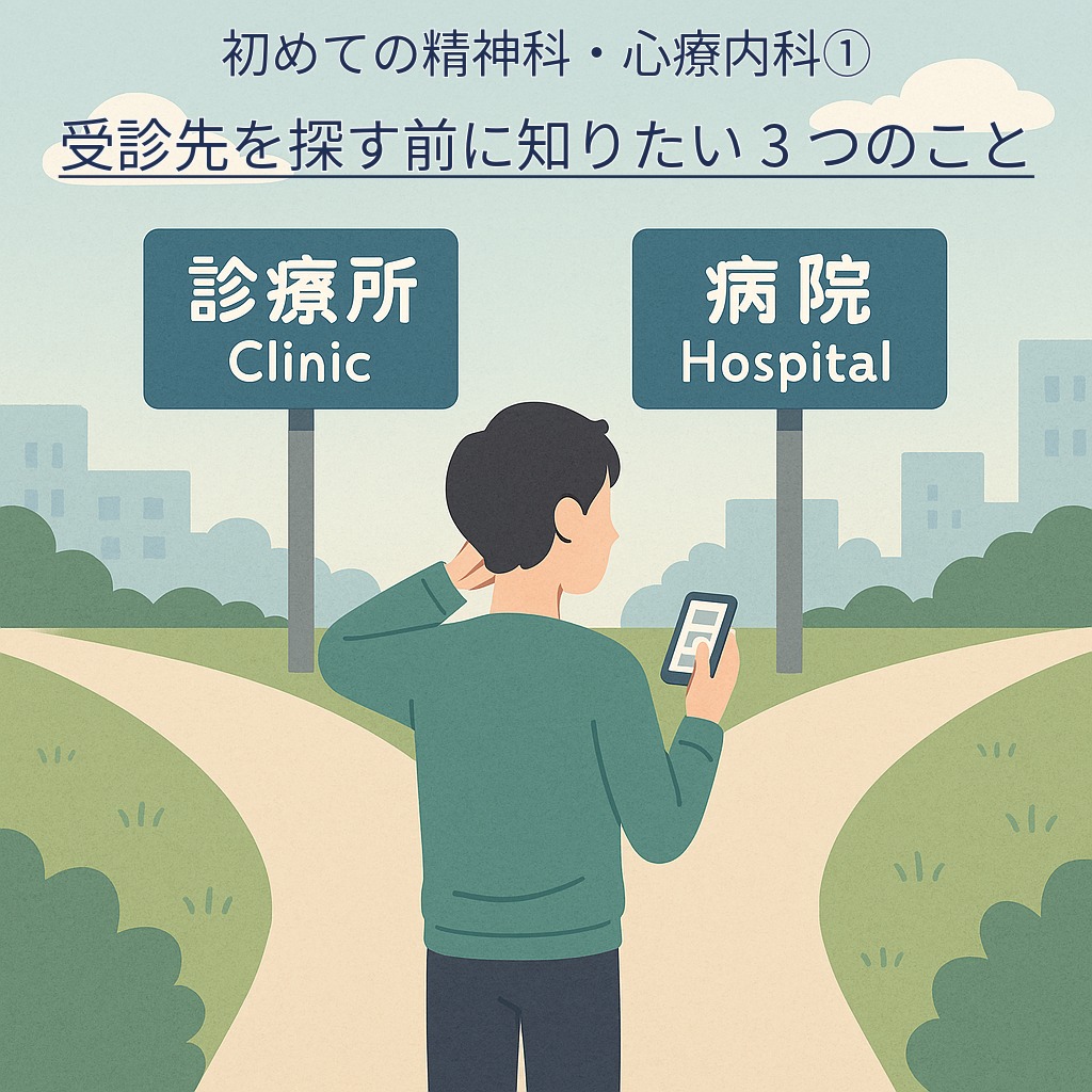 アイキャッチ画像　【初めての精神科・心療内科①】受診先を探す前に知りたい3つのこと【診療所？病院？】