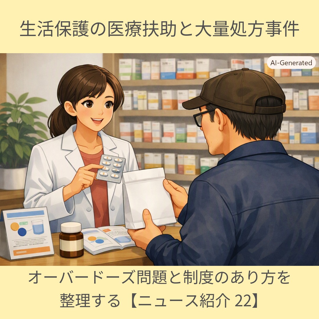 アイキャッチ画像　福祉ウォッチャーT 生活保護の医療扶助と大量処方事件——オーバードーズ問題と制度のあり方を整理する【ニュース紹介22】
