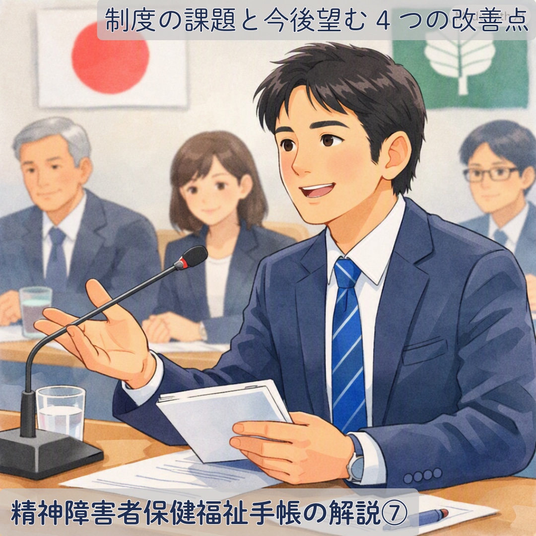 イキャッチ画像　福祉ウォッチャーT 精神障害者保健福祉手帳の解説⑦｜制度の課題と今後望む4つの改善点