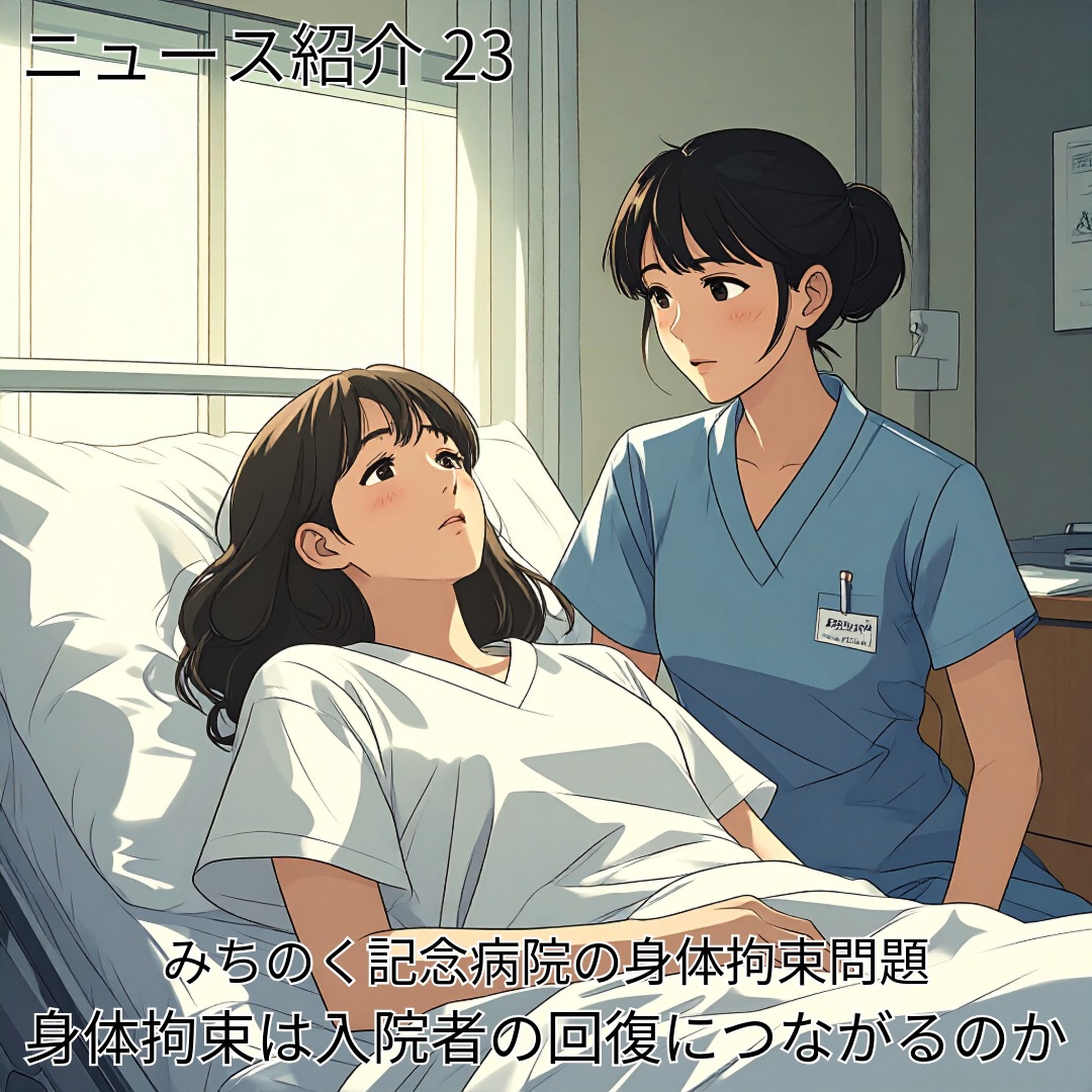 アイキャッチ画像　みちのく記念病院の身体拘束問題　身体拘束は入院者の回復につながるのか【ニュース紹介23】